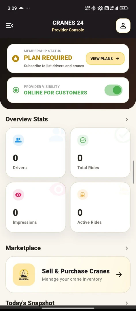 Provider dashboard screen