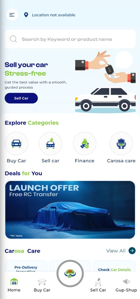 Carosa App Home & Categories