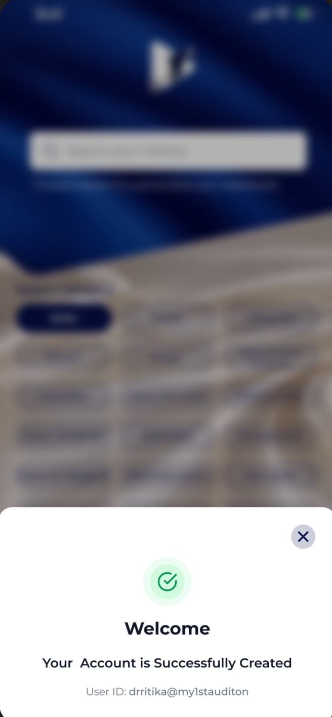 My 1st Audition Account Creation Success screen