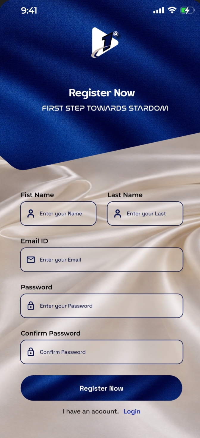 My 1st Audition Register screen