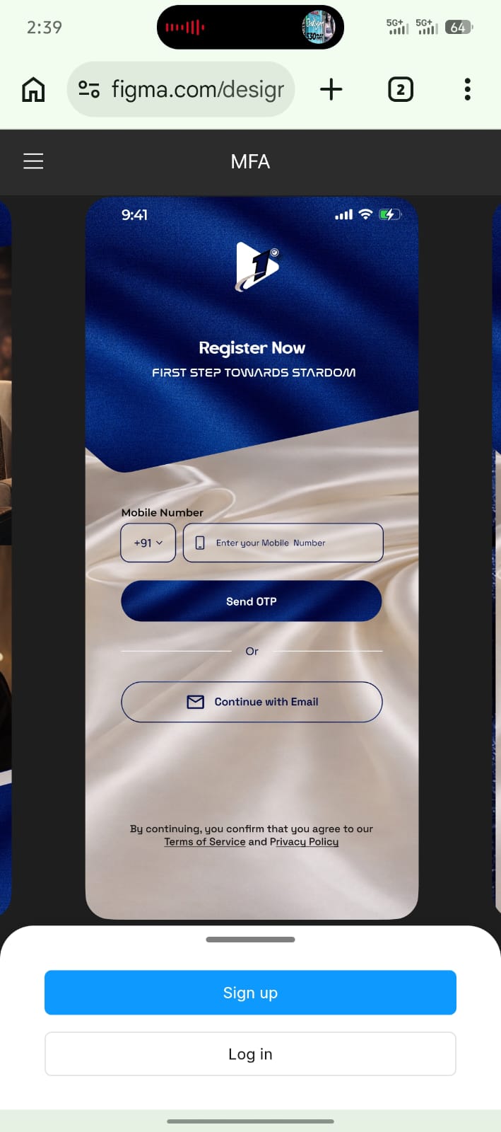 My 1st Audition Register screen