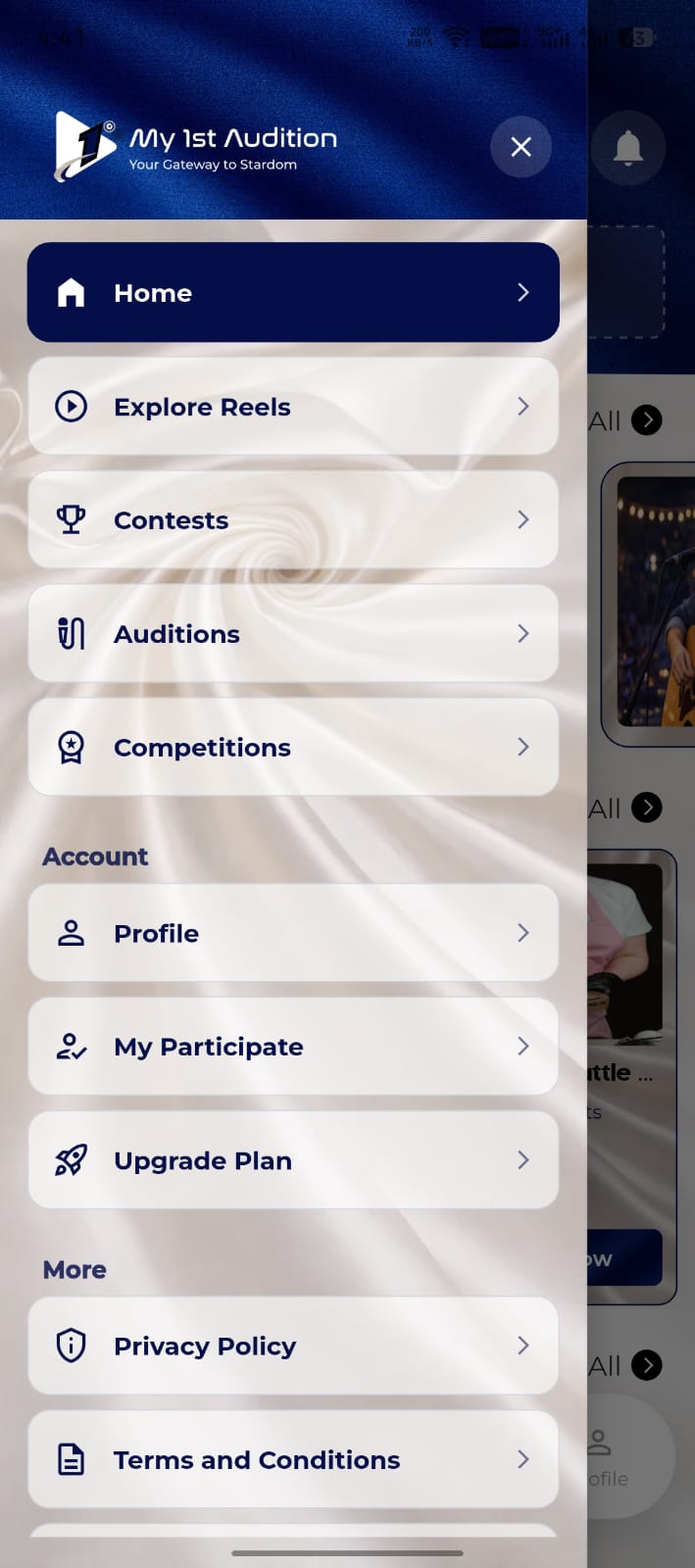 My 1st Audition navigation drawer