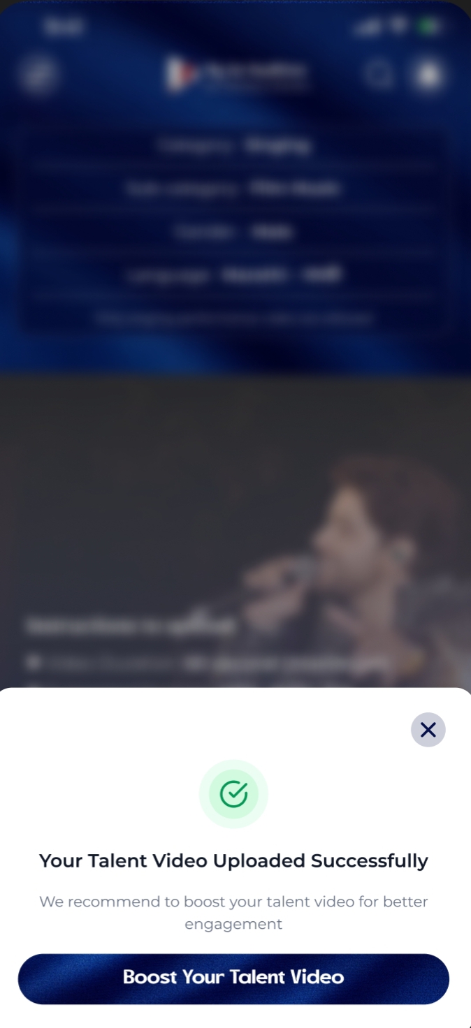 My 1st Audition Talent Video Uploaded Successfully screen