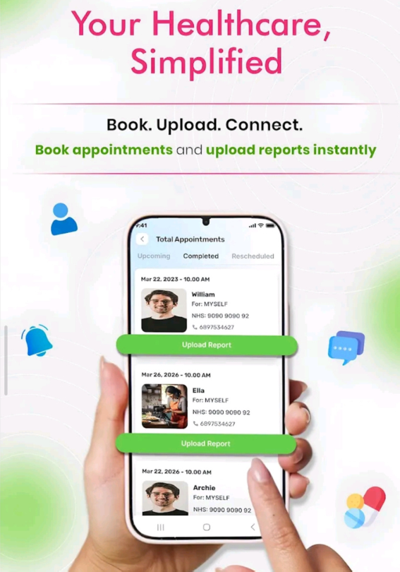 Ray Health Vault appointment upload screen