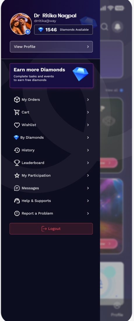 Way mobile application profile menu